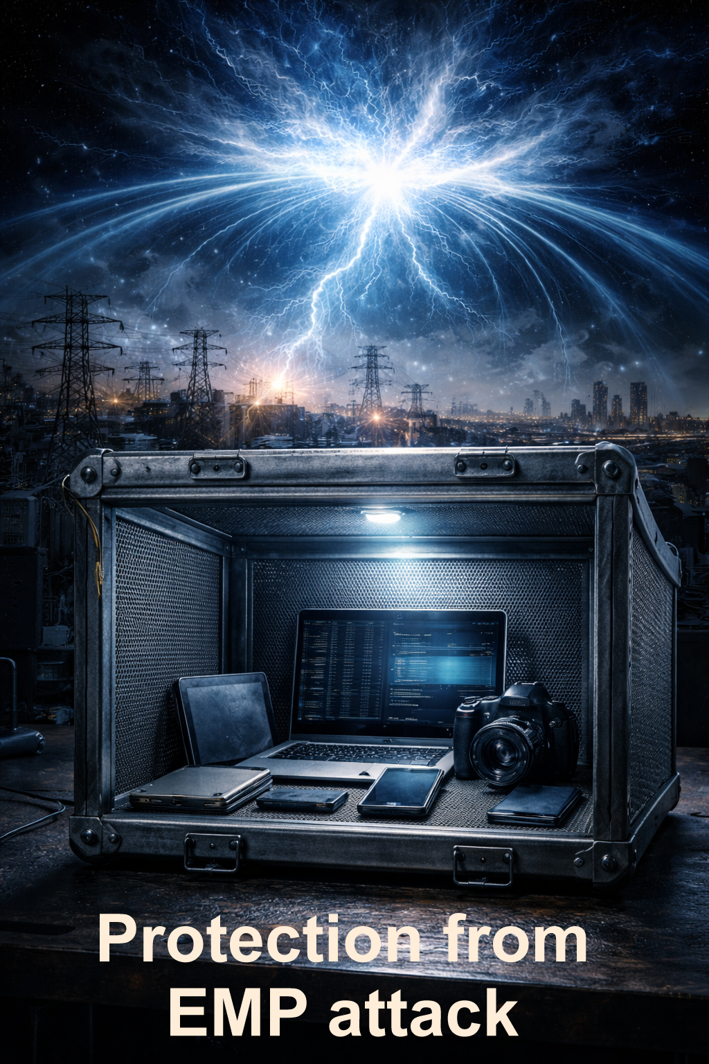 Image of EMP attack and protecting electronics in a faraday cage