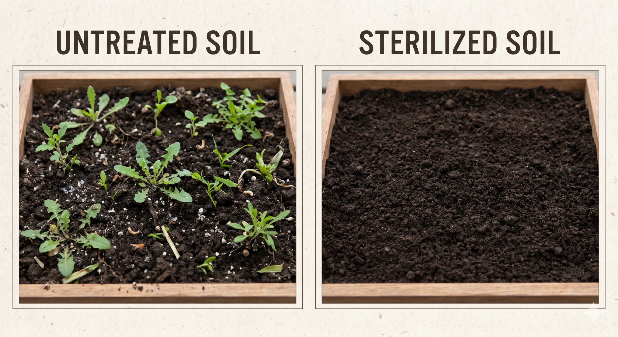 image showing sterilized soil vs soil with weeds